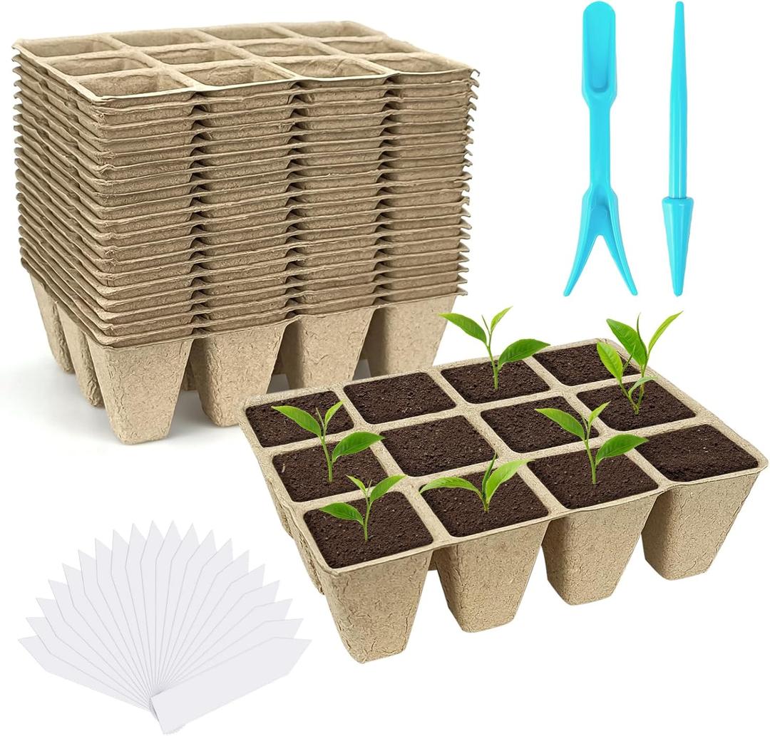 20 Pack Peat Pots, 240 Cells Biodegradable Seedling Starter Trays, Peat Pots for seedlings, Seed Starter Kit for Planting Seeds with 20 Plant Labels for Indoor Outdoor Garden
