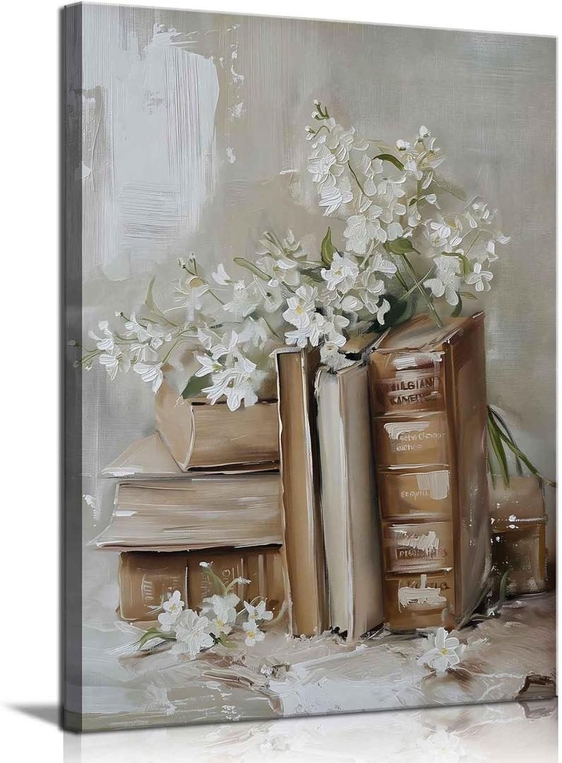 ZYGARTEQ Vintage Flower Books Canvas Wall Art Spring Floral Prints Light Academia Aesthetic Wall Decor Pictures Antique Cottagecore Artwork for Bedroom Living Room Gallery Decoration 12x16in (16L" x 12W")