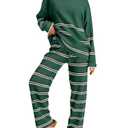 LILLUSORY 2 Piece Sets for Women 2025 Fall Outfits Two Piece Lounge Sets Sweatsuits Striped Knit Sweater Clothes Fashion StripesGreen Large