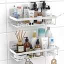 Moforoco Shower Caddy Shelf Organizer Rack, Self Adhesive Black Bathroom Shelves Basket, Home Farmhouse Wall Inside Organization and Storage Decor Rv Accessories, First Camper Apartment Essentials (White)