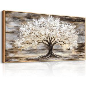 DZRWUBHS Framed Vintage Tree of Life Wall Art, Neutral Rustic Farmhouse Tree Canvas Painting Print Artwork for Walls,Wall Decor For Living Room,Modern Pictures For Bedroom Office Decorations 20" X 40"