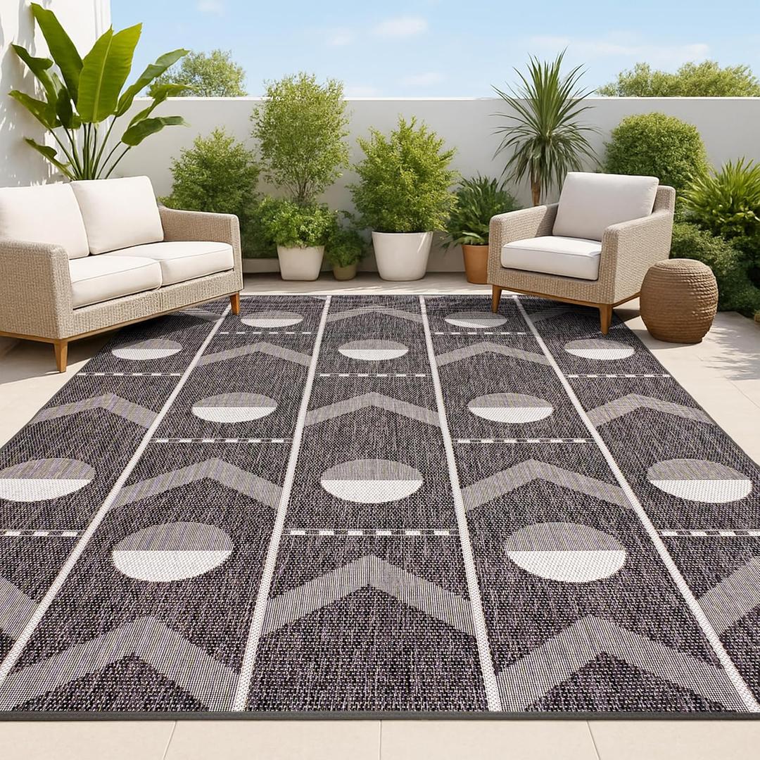 JONATHAN Y Geometric Indoor Outdoor Area Rug 4X6 Black/Cream, Soren Modern for Backyard, Patio, Porch, Easy-Cleaning, High Traffic, Pet-Friendly, Non-Shedding (TSN304A-4)