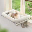 Cat Window Sill Perch with Large Bolster, Easy to Adjust & Assemble Cat Window Seat for Windowsill & Bedside, Pet Hammock Bed for Large Cats and Kittens (White, M) (Medium)