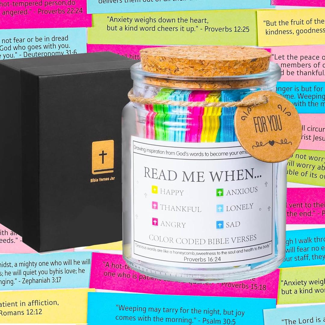 Bible Verse Jar, Read Me When Bible Verses Jar with 96 Color Coded Bible Verses, Christian Gifts for Thanksgiving Halloween, Bible Study Supplies