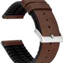 BARTON Leather and Rubber Hybrid Straps with Integrated Quick Release Spring Bars - 316L Stainless Steel Watch Bands (Walnut, 18mm)