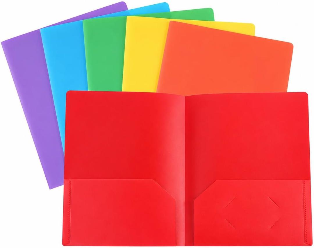 3 x Plastic Folders with Pockets, （6 Colors Pack） 2 Pocket Folder