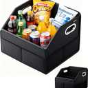 Leather Car Organizer Front Seat Organizer with Metal Handles, Dividable Black Car Caddy Organizer for Passenger Seat Organizer