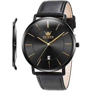OLEVS Mens Watches Minimalist Ultra Thin Fashion Casual Analog Quartz Date Watch Waterproof Slim Simple Big Face Dress Wrist Watch Leather Band for Men