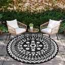 Capslpad 5Ft Round Outdoor Rug for Patio Reversible Mat Waterproof Plastic Straw Rug Boho Circle Indoor Outside Area Rug for RV Camping Picnic Pool Tent Balcony Beach Deck Doormats Decor, Black