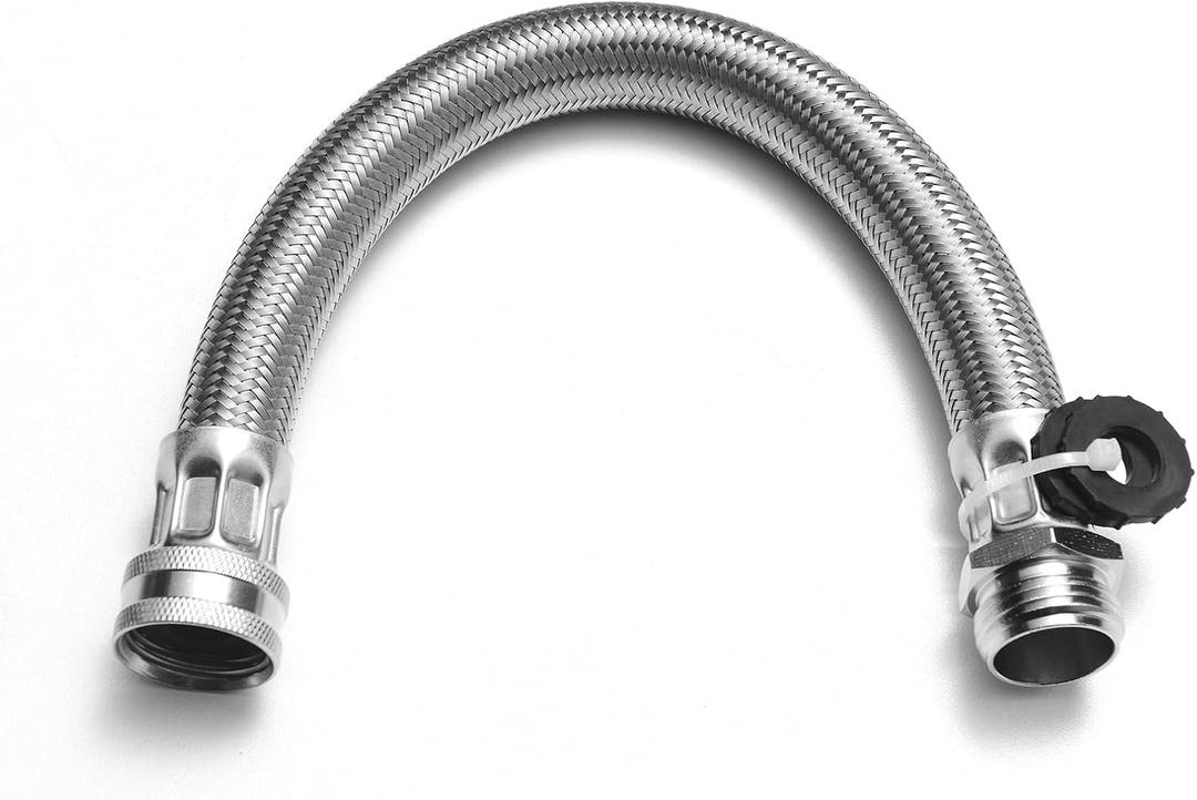 Garden Hose Extender, Kink-Free Saver,Braided Stainless Steel Water-Inlet Hose (Hose OD 0.87", ID 0.62") (2FT)
