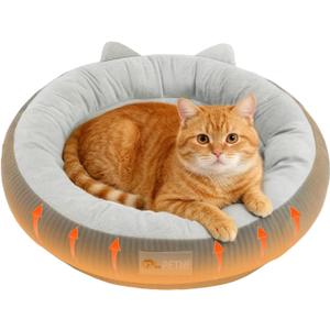 Heated Cat Bed for Indoor Pets  Constant Temperature 100.4-107.6 Donut Cat Heating Pad with Chew Resistant 87 Inch Cord, Washable Cover, Cozy Round Pet Bed for Small Cats Kittens Dogs