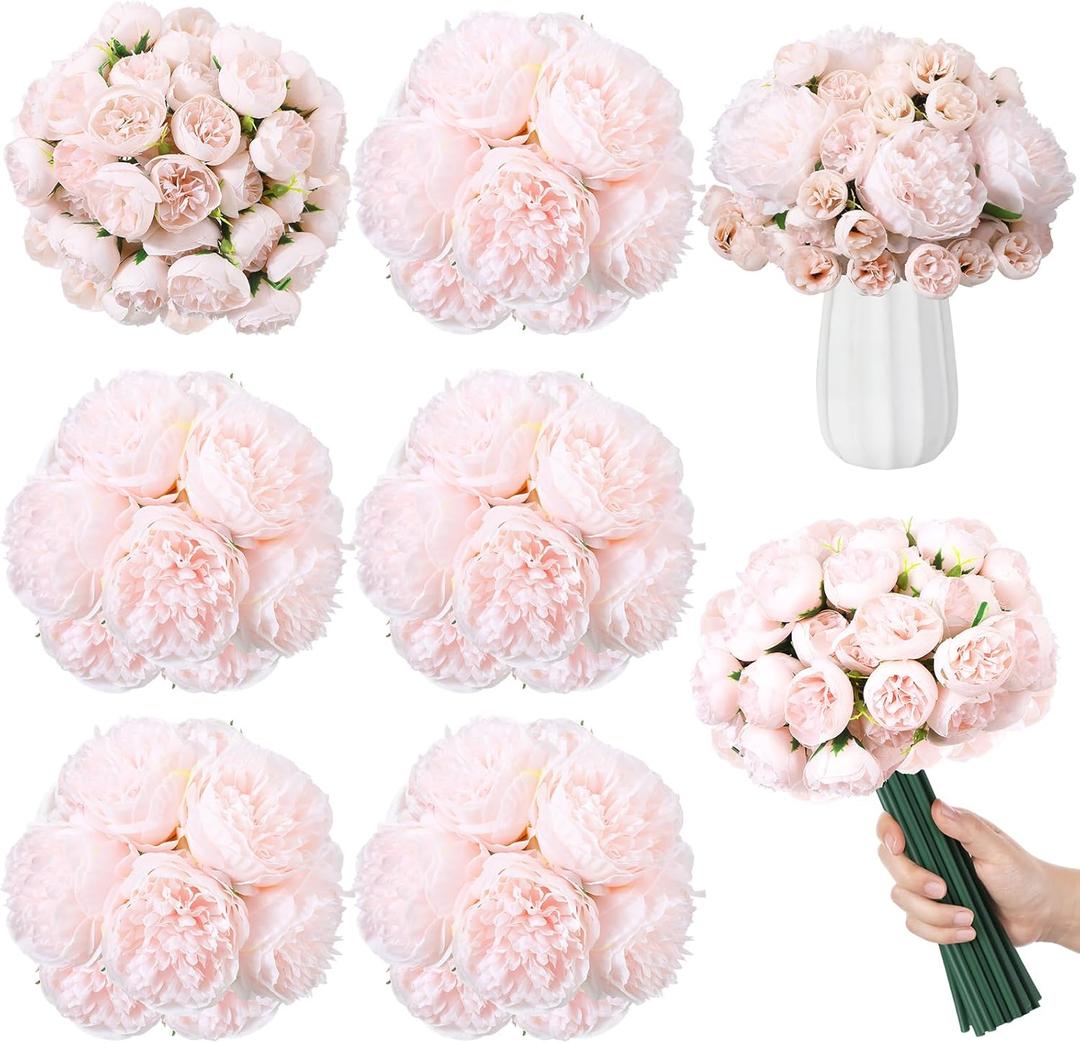 XunYee 85 Pcs Pink Artificial Peonies Faux Silk Flowers Bulk for Vase Spring Vintage Faux Peony Bouquet Florals Stems Arrangements for Wedding Table Centerpiece Farmhouse Birthday Vase Filler