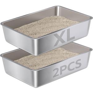 Stainless Steel Litter Box XL 2Pcs,XLarge Metal Cat Litter Box | Cat LitterBox Easy to Clean,Stainless Steel LitterBox for Large/Medium Cats,No Stick No Smell
