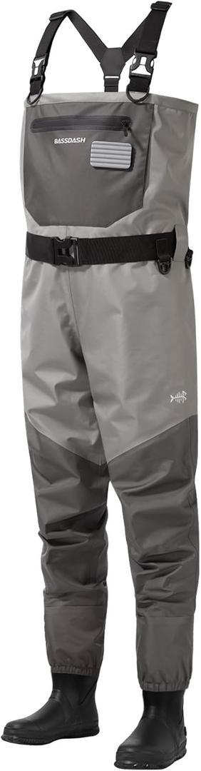 BASSDASH FW08 Mens Breathable Waders Waterproof Fly Fishing Chest Fishing (Large, Boot 9, Grey)
