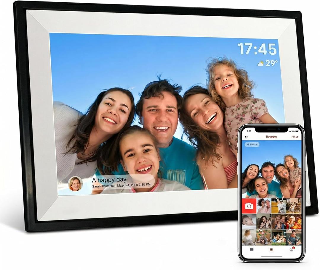 10.1 Inch WiFi Digital Picture Frame, Upgraded 32GB Storage,Smart Frameo App, IPS Touch Screen, Easy Setup, Instantly Share Photos & Videos for Mom,Grandparents