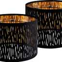 GO&SO Black Lamp Shades For Table Lamps Set of 2, 13" Top x 13" Bottom x 10" High(Spider), Industrial Etching Vertical Stripe Medium Drum Shade, Replacement Living Room Floor Shades, Assembly Required