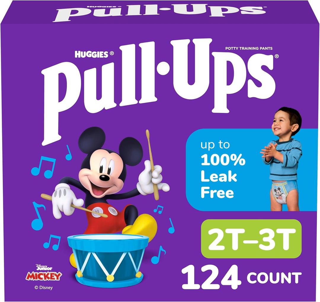 Pull-Ups Boys' Potty Training Pants, Size 2T-3T Training Underwear (16-34 lbs), 124 Count (4 Packs of 31), Packaging May Vary