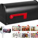 Mailbox with Random Assorted 6 Magnetic Mailbox Covers, Die-Cast Metal Post Mount Mailbox, Black Large Capacity Outdoor Mailbox,  Spacious 19" × 8.7" × 7" interior fits letters, magazines, and small packages, Fits standard 4×4 posts