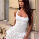 XXTAXN Women's Sexy Halter Neck Sleeveless Corest Ruffle Hem Y2k Party A Line Mini Dress with in Shorts White (White, XL)