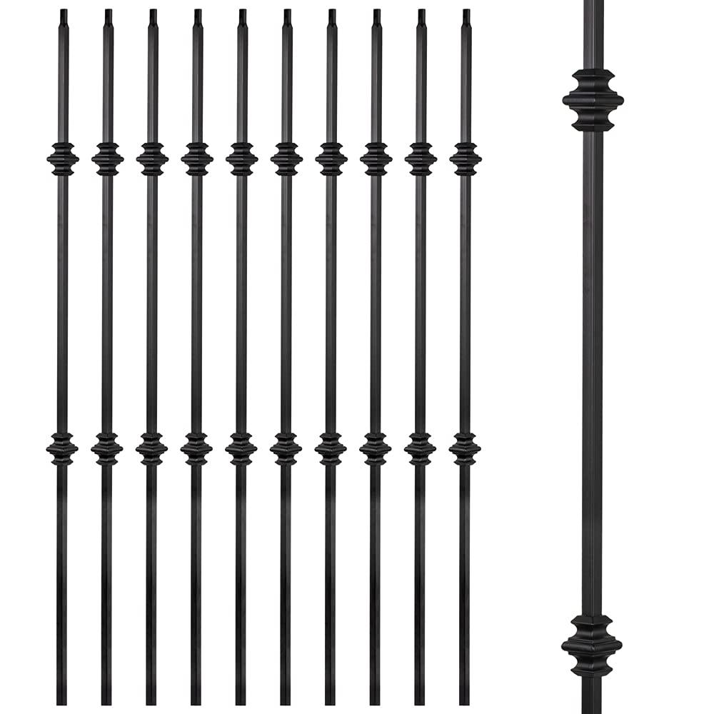 Wrought Iron Balusters  Set of 10 Hollow Double Knuckle Balusters - Decorative Metal Balusters for Decks  Spiral Stair Railing - 1/2 -inch Iron Spindles  Satin Black Metal Railing