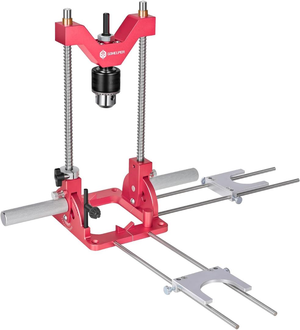 Heavy-Duty Portable Drill Guide for Straight Holes, 0 to 60 Angle Drilling Guide with Guide Rod, Drill Press Adapter for Hand Drill, Precision Adjustable Drill Jig Attachment with 1/2" Chuck