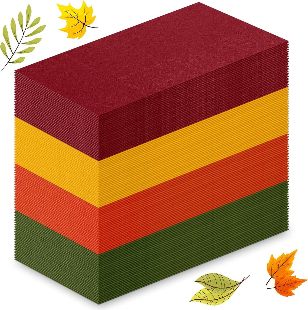 Qilery 120 Pcs Thanksgiving Napkins Fall Disposable Paper Napkins 3 Ply Hand Towel Tableware Decoration for Bathroom Dinner Kitchen Party Supplies(Green, Brick Red, Orange, Yellow)