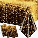 3pcs Black and Gold Glitter Tablecloth,Spot Bokeh Black Gold Birthday Supplies Waterproof Plastic Black and Gold Table Cover Decoration for Men Women Anniversary Birthday Wedding Party Supplies