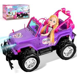 ULOVEME Purple Je ep Remote Control Car for Girls with 5.5" Doll & LED Lights, 2.4GHz Off-Road Trucks, 1:16 Scale Remote-Control Toy Car Holds 2 Dolls (Purple Car)
