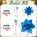 18 Pcs 12" 9.8" Large Poinsettia Flowers Artificial for Christmas Tree Glitter Poinsettias Picks with Stem Xmas Faux Silk Floral Ornaments for Santa Garland Home Decoration Party(Blue)