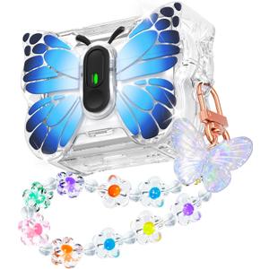 R-fun for AirPods Pro 2 Case Butterfly Artistry - Auto Pop-Up Lid & Kickstand Function, Military-Grade 360° Protection with Beautiful Bracelet & Cleaning Kit for AirPods Pro 2 Gen，Black Blue
