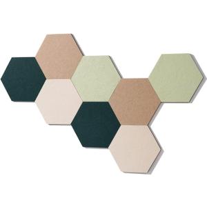 LAJAR 8 Pcs Self Adhesive Felt Bulletin Board Tiles (Large), Hexagon Color Felt Pin Board Wall Tiles for Photos, Pictures, Memos (Green Large)