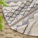 Nave Blue Boho Shower Curtain for Bathroom,Beige Linen with Striped Print and Twine-Inspired Woven Center,72" W x 72" L