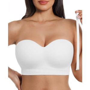 SHAPELLX Strapless Bras for Women Seamless Wireless Bandeau Bra Padded Tube Bra Non-Slip Convertible Bralette, L