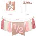 1/2 Birthday Girl Pink Half Birthday Decorations High Chair Banner Tassel Wood Bead Garland6 Months Decorations