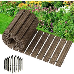 Amazer Wooden Garden Pathway, 12 FT Roll Out Straight Walkway, Widened Plank Non-Slip Outdoor Walkway Path with 8 Stakes, Garden Lawn Pavers for Outside Walkway Backyard Wedding Party Boardwalk, Brown