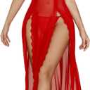 Avidlove Women Lingerie Lace Babydoll Chemise Sexy Mesh Nightdress V Neck Nightwear Side Split Nightgown (Large, Red)