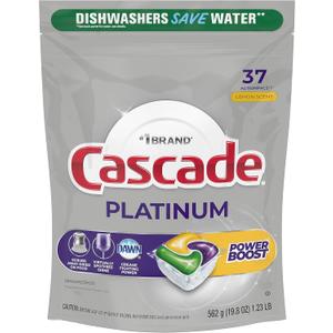 Cascade Platinum Power Boost Dishwasher Pods, Dishwasher Detergent, Dishwasher Soap, Dish Tabs, Dishwashing Tablets, Dish Detergent, Lemon, Actionpacs, 37 Count
