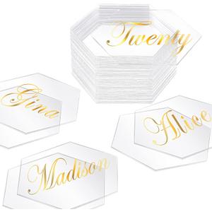80 Pcs Clear Acrylic Place Cards for Wedding 3.15 x 2.76 Inch Hexagon Blank Acrylic Tiles Seating Card DIY Name Plate for Wedding Table Setting Dinner Party