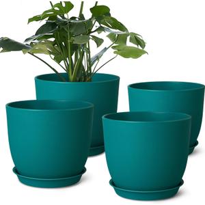 Ferlypote Plant Pots 8 Inch Set of 4, Flower Pots with Multi Mesh Drainage Holes, Planters for Indoor Outdoor Garden Plants and Flowers（Blue）