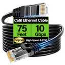 Cat6 Ethernet Cable 10Gbps 75 ft, UTP Ethernet Cable Cat 6, Flexible Bare Copper Cat6 Cable, Cat 6 Network Cable for Server, Data Center, Black