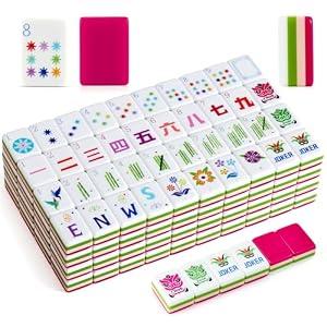 Ikowo American Mahjong Tile Set(4 Layer), 1.2'' Mahjong Tile Set with Carrying Bag, 160 Pink Travel Mahjong Set, 4 All-in-One Rack/Pushers & Accessories, Birthday Gifts for Women Mahjong Enthusiasts