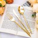 SUT 300 Pcs Gold Plastic Cutlery, Gold Utensils Disposable, Gold Plastic Silverware Set Include 100 Gold Plastic Forks, 100 Gold Plastic Spoons, 100 Gold Plastic Knives Heavy Duty Flatware for Party
