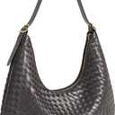 Woven Hobo Bag for Women, Crescent Shoulder Bag, Soft Vegan Leather, Gold Zipper, Daily Work Handbag