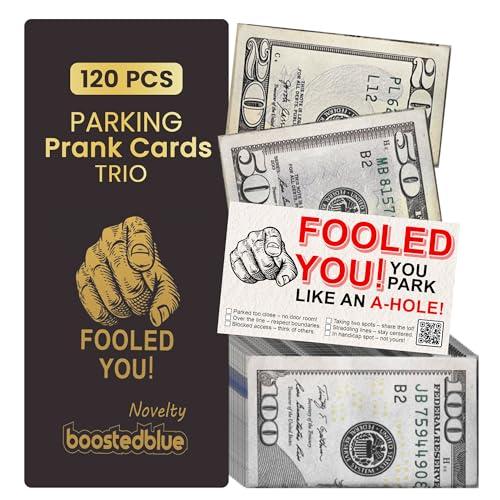 BOOSTEDBLUE Parking Prank Fooled You! - Bad Parking Prank Cards Trio! Look Like Money from a Distance - 120 Qty - Leave Them Under Vehicle Wipers of Horrible A-Hole Drivers!