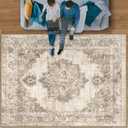 Area Rug 9x12 Vintage Rugs: Large Washable Indoor Medallion Rug Low Pile Distressed Floor Carpet Retro Accent Rugs for Living Room Bedroom Kitchen Dining Table Home Office(Taupe, 9'x12')