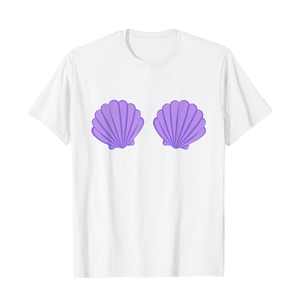 Mermaid Purple Seashell Bra Cartoon Graphic T-Shirt, L
