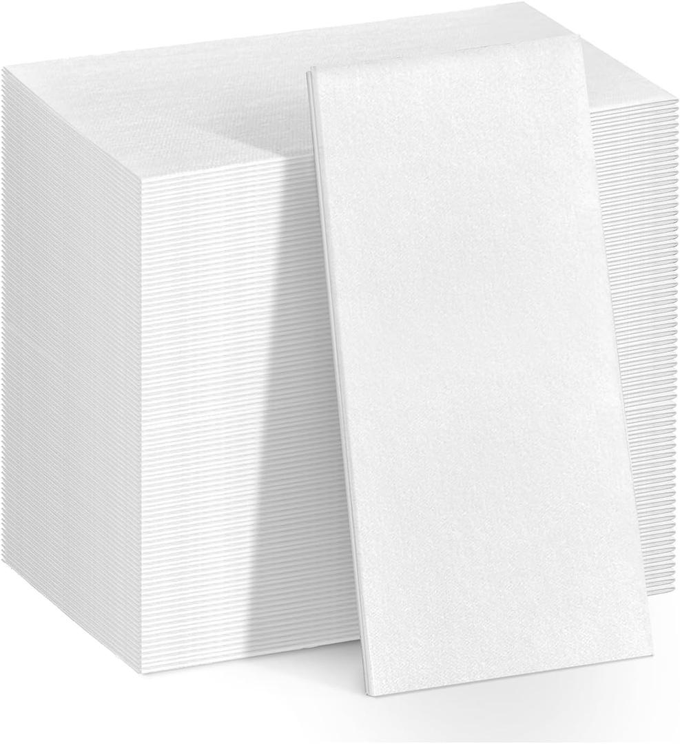 100 Pack Disposable Linen Feel Guest Towels Disposable Bathroom Napkins Cloth-Like Hand Tissue Paper for Bathroom Party Powder Room Hotel Fancy Restaurant (White)