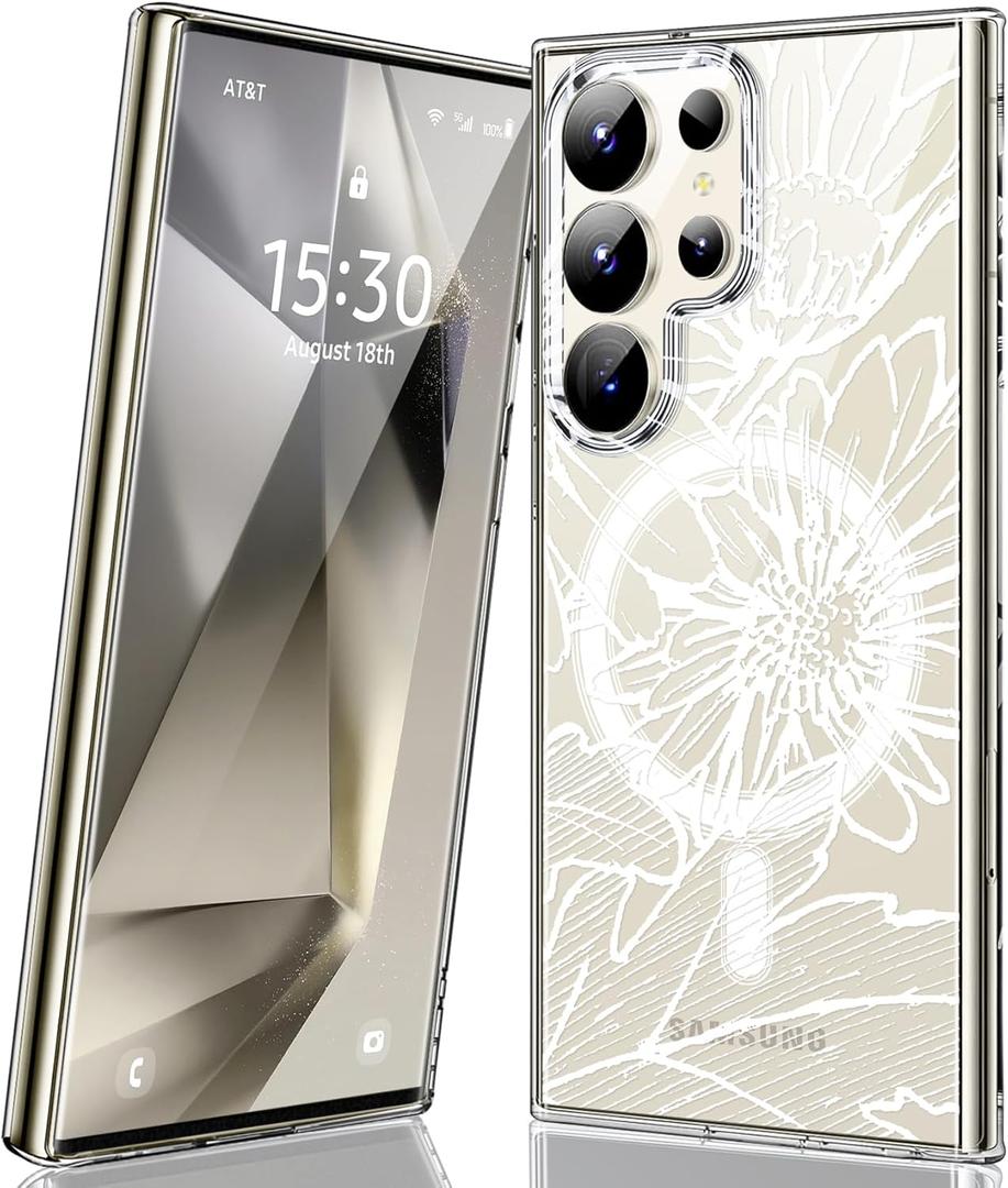 for Samsung Galaxy S23 Ultra Case Compatible with Magnetic,Clear Fashionable Floral Pattern Design,Bumper Slim Fit Durable for Girls,Women Phone Case 6.8inch,Line Sunflower JUS11-22
