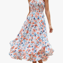 GRACE KARIN Women's 2025 Summer Floral Boho Dress Square Neck Strapped Swing A Line Sundress Beach Long Maxi Outfits Orange Floral L