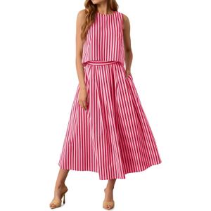 Tankaneo Womens 2 Piece Skirt Sets Summer Striped Sleeveless Tank Tops Midi Dress Travel Vacation Outfits Matching Sets XXL